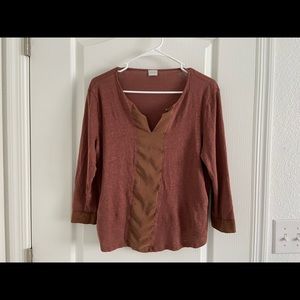 Poetry 3/4 Sleeve Linen Top - Large - Brown